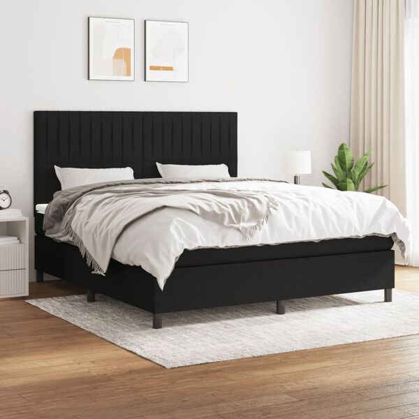 vidaXL Cama box spring con colch&oacute;n tela negro 180x200 cm