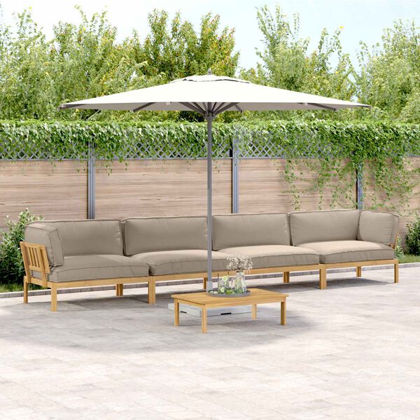 vidaXL Juego de Sof&aacute; con coj&iacute;n 5 pcs Taup&eacute; Madera de Acacia S&oacute;lida