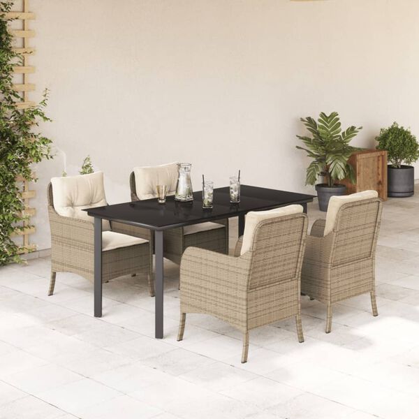 vidaXL Set comedor de jard&iacute;n 5 pzas con cojines rat&aacute;n sint&eacute;tico beige