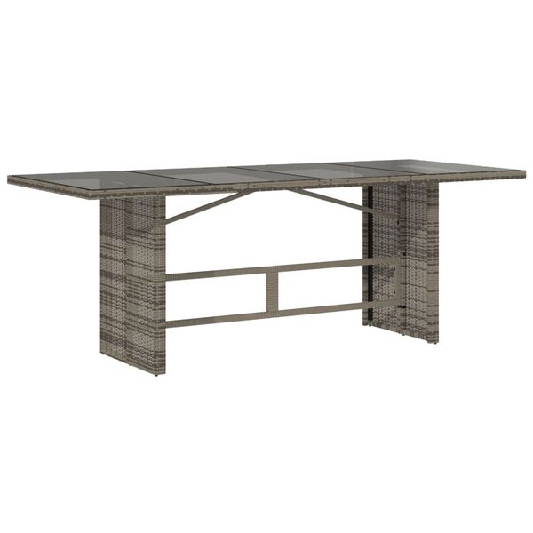vidaXL Mesa de jardín superficie de vidrio ratán PE gris 190x80x75 cm