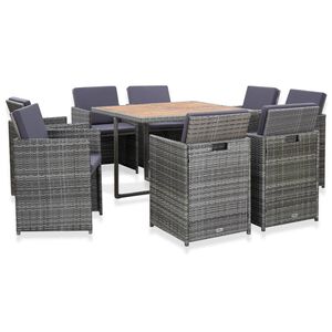 vidaXL Set comedor de jardín 9 piezas y cojines ratán sintético gris