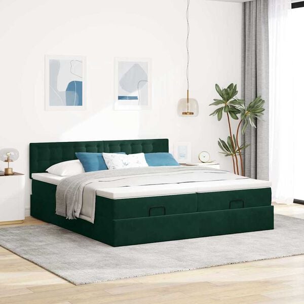 vidaXL Estructura de cama otomana colchones terciopelo verde oscuro