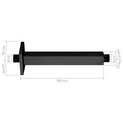 vidaXL Barra de soporte ducha cuadrada acero inox 201 negro 20 cm