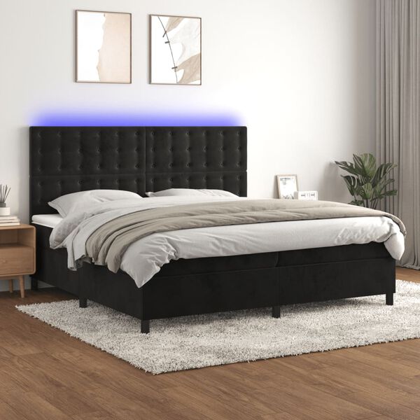 vidaXL Cama box spring colch&oacute;n y LED terciopelo negro 200x200 cm