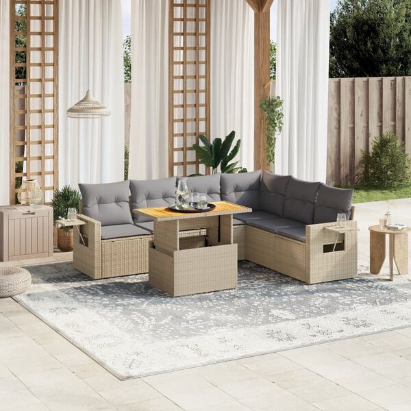 vidaXL Set sofás de jardín 7 piezas y cojines ratán sintético beige