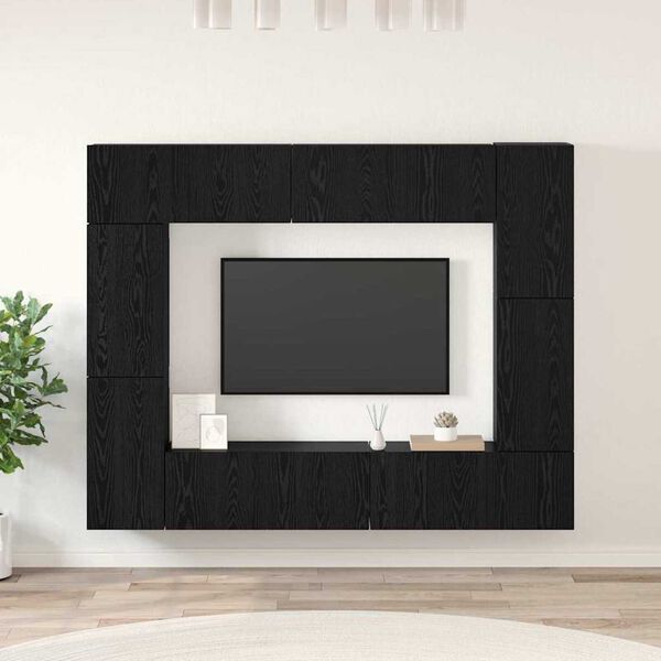 vidaXL Conjunto de mueble de TV 8 pcs Roble Negro Madera de ingenier&iacute;a
