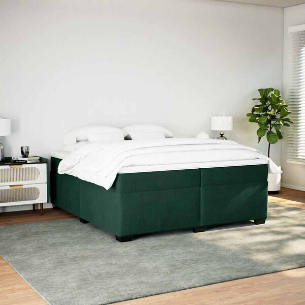 vidaXL Cama box spring con colch&oacute;n terciopelo verde oscuro 200x200 cm