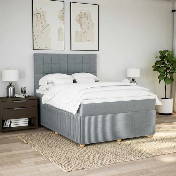 vidaXL Cama box spring con colch&oacute;n tela gris claro 140x190 cm