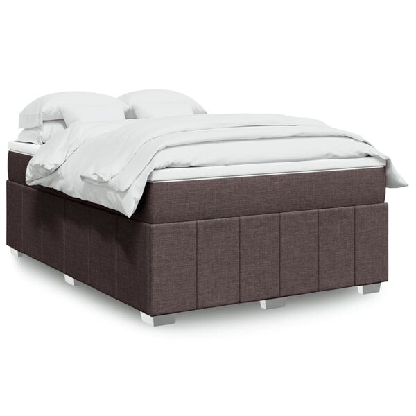 vidaXL Cama box spring con colch&oacute;n tela marr&oacute;n oscuro 160x200 cm