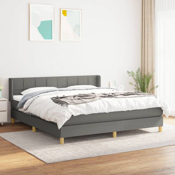 vidaXL Cama box spring con colch&oacute;n tela gris oscuro 160x200 cm