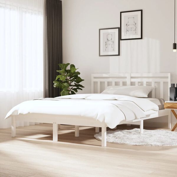 vidaXL Estructura de cama de madera maciza blanco 150x200 cm