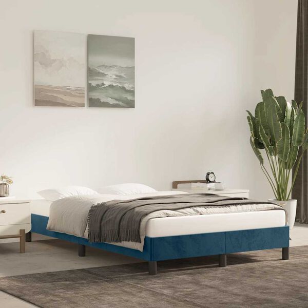 vidaXL Estructura de cama sin colch&oacute;n terciopelo azul oscuro 120x190cm