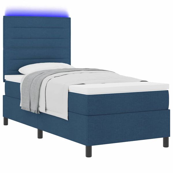 vidaXL Cama tipo Box Spring con colch&oacute;n con LED Azul 80 x 200 cm tela