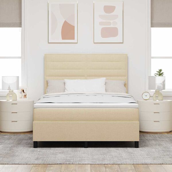 vidaXL Cama tipo Box Spring con colch&oacute;n Crema 140 x 200 cm tela