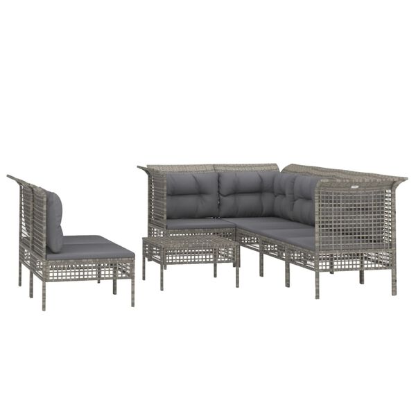 vidaXL Set de muebles de jardín 8 pzas y cojines ratán sintético gris