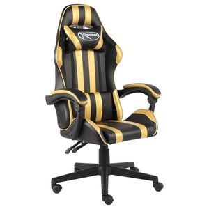 vidaXL Silla gaming de cuero sint&eacute;tico negro y dorado