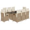 vidaXL Set comedor de jard&iacute;n 9 pzas con cojines rat&aacute;n sint&eacute;tico beige
