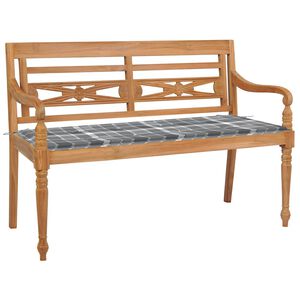 vidaXL Banco Batavia madera maciza teca y coj&iacute;n a cuadros gris 120 cm