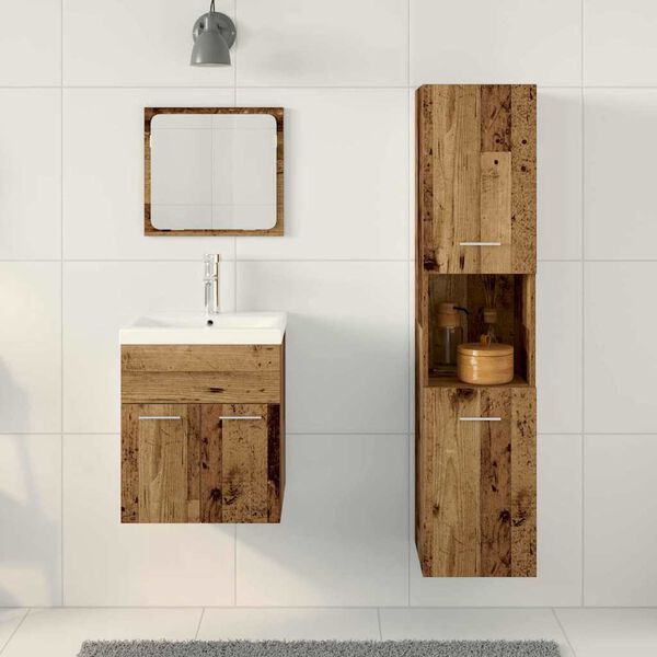 vidaXL Juego de muebles de ba&ntilde;o con caj&oacute;n 4 pcs Madera envejecida