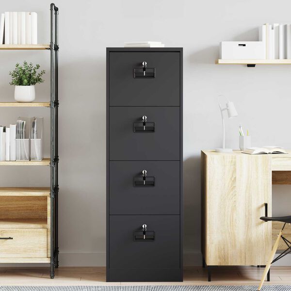 vidaXL Mueble archivador con caj&oacute;n Geom&eacute;trico Negro 45,5 x 42 x 139 cm