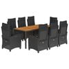 vidaXL Set de comedor de jard&iacute;n 9 pzas y cojines rat&aacute;n sint&eacute;tico negro