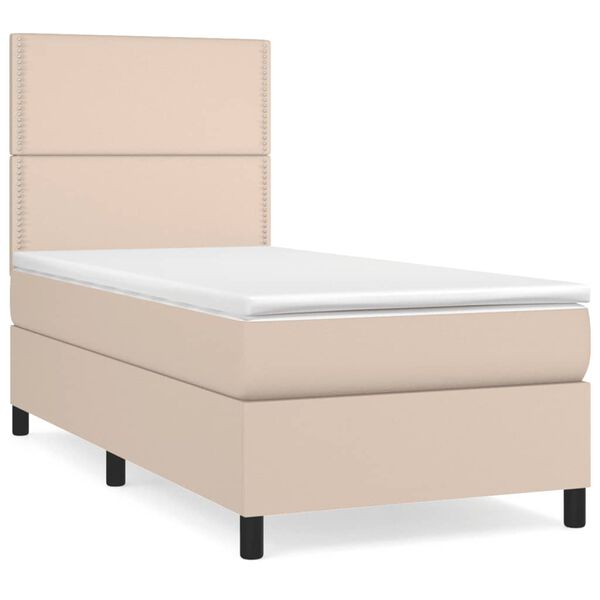 vidaXL Cama box spring con colch&oacute;n cuero sint&eacute;tico capuchino 90x190 cm