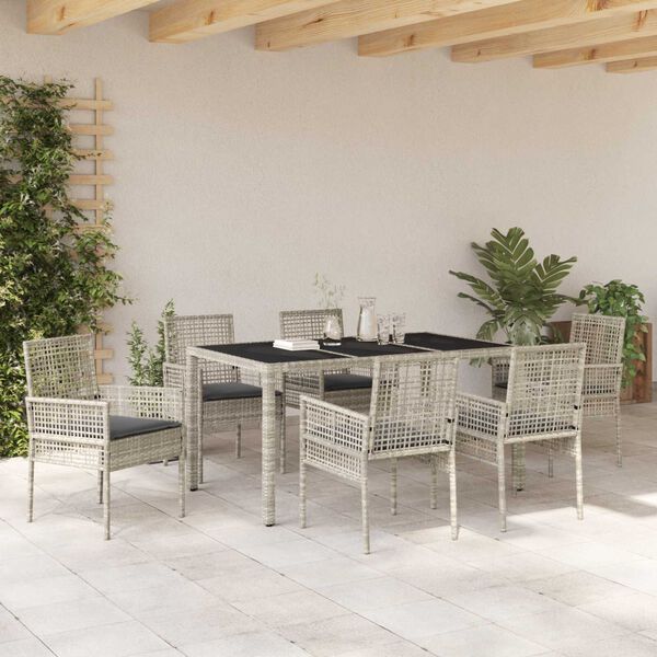 vidaXL Conjunto de Comedor de Jard&iacute;n 7 pcs Gris Claro rat&aacute;n sint&eacute;tico
