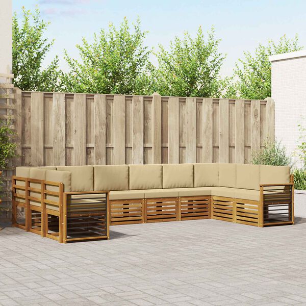 vidaXL Juegos de sof&aacute;s 10 pcs Natural y Beige Madera de Acacia S&oacute;lida