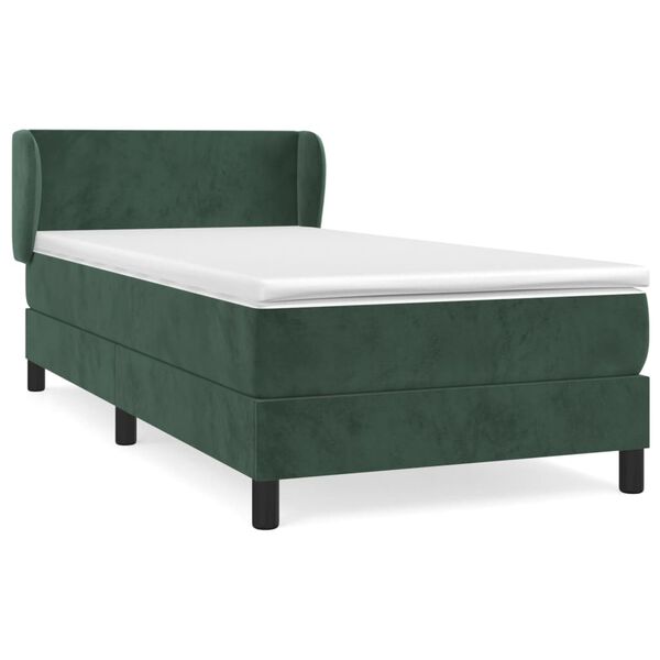 vidaXL Cama box spring con colch&oacute;n terciopelo verde oscuro 90x190 cm
