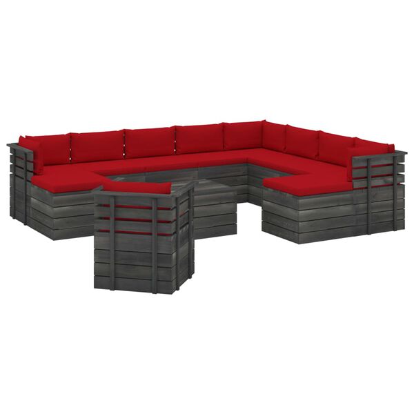 vidaXL Muebles de palets de jard&iacute;n 12 pzas cojines madera maciza pino