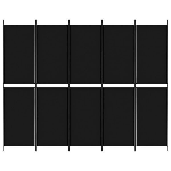 vidaXL Biombo divisor de 5 paneles de tela negro 250x200 cm