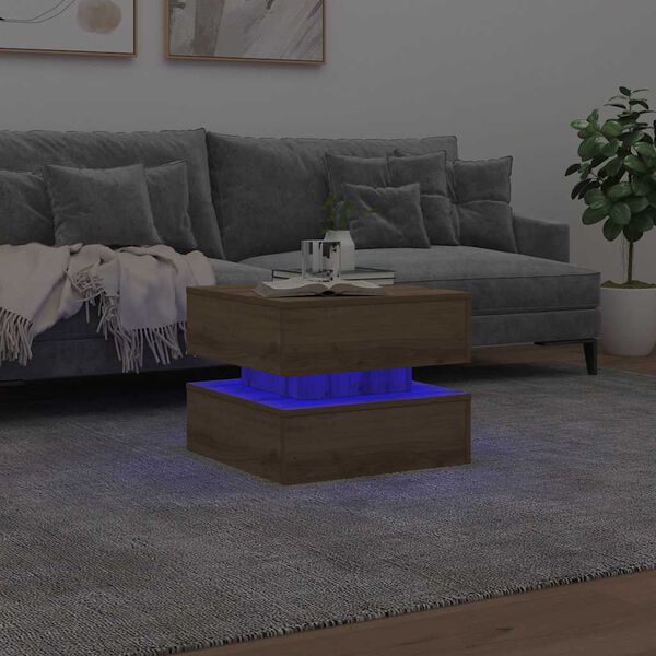 vidaXL Mesa de centro con luces LED roble artisian 50x50x40 cm