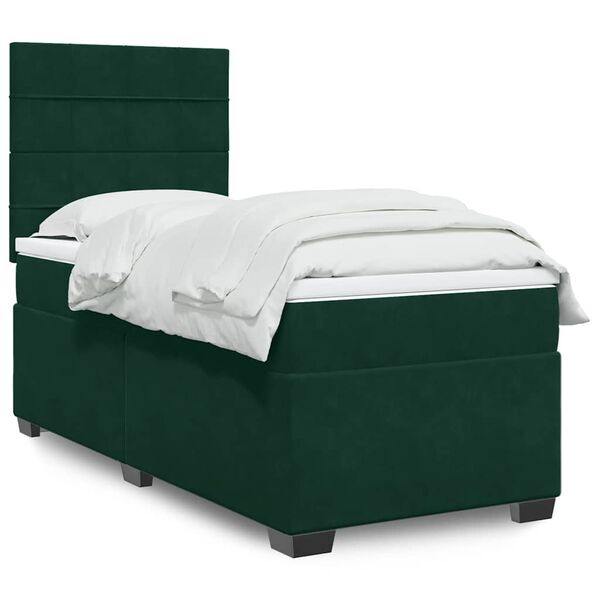 vidaXL Cama box spring con colch&oacute;n terciopelo verde oscuro 80x200 cm