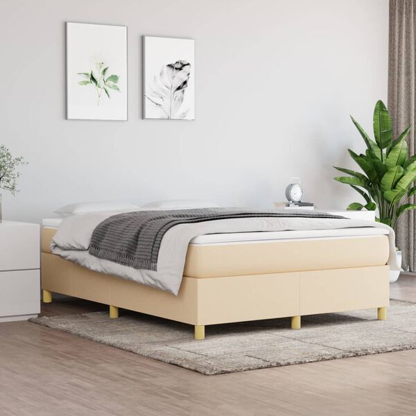vidaXL Cama box spring con colch&oacute;n tela color crema 140x190 cm