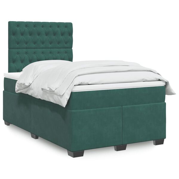 vidaXL Cama box spring con colch&oacute;n terciopelo verde oscuro 120x200 cm