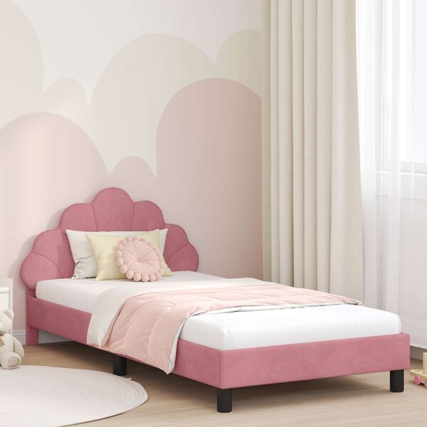 vidaXL Cama para ni&ntilde;os con cabecero Rosa 90 x 200 cm Terciopelo