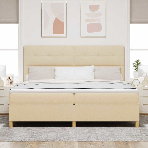 vidaXL Cama tipo Box Spring con colch&oacute;n Crema 200 x 200 cm tela