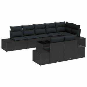 vidaXL Conjunto de sof&aacute; de jard&iacute;n 9 pcs Negro rat&aacute;n sint&eacute;tico