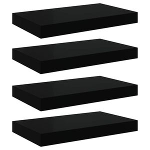 vidaXL Estante flotante de pared 4 uds MDF negro brillo 40x23x3,8 cm