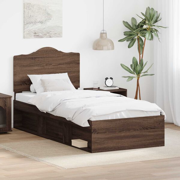 vidaXL Estructura de cama con cabecera Roble Marr&oacute;n 90 x 190 cm