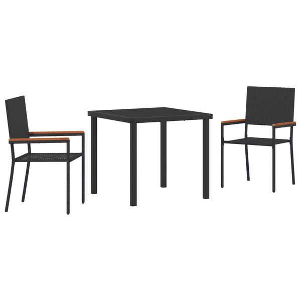 vidaXL Conjunto de Comedor de Jard&iacute;n 3 pcs Negro rat&aacute;n sint&eacute;tico