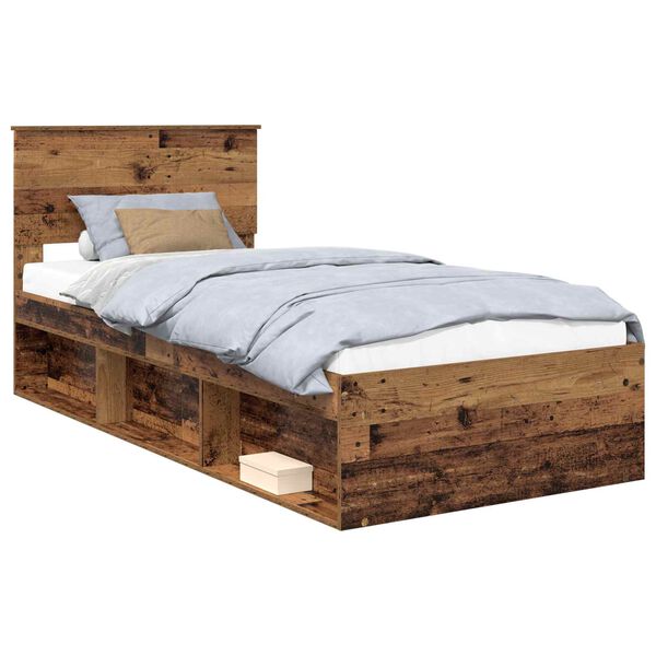 vidaXL Estructura de cama con cabecera Madera vieja 90 x 190 cm