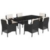 vidaXL Set de comedor de jard&iacute;n 7 pzas y cojines rat&aacute;n sint&eacute;tico negro