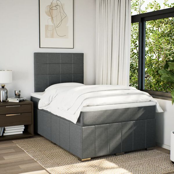 vidaXL Cama box spring con colch&oacute;n tela gris oscuro 120x200 cm