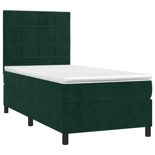 vidaXL Cama box spring con colch&oacute;n terciopelo verde oscuro 100x200 cm