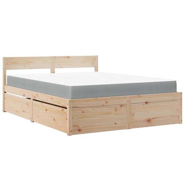 vidaXL Cama con cajones y colchón madera maciza de pino 140x200 cm