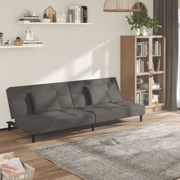 vidaXL Sof&aacute; cama de 2 plazas con dos almohadas terciopelo gris oscuro