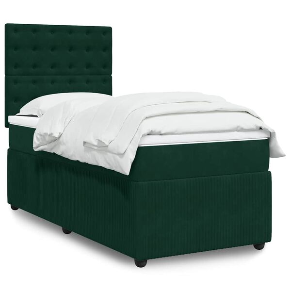 vidaXL Cama box spring con colch&oacute;n terciopelo verde oscuro 100x200 cm