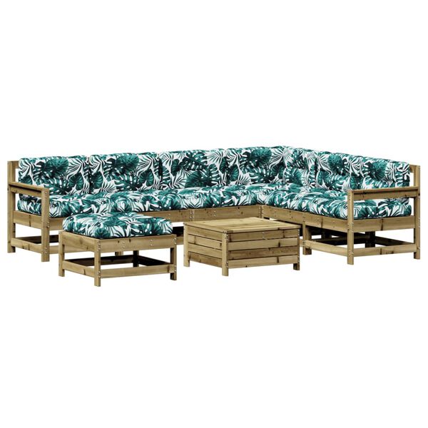 vidaXL Juego de muebles jard&iacute;n 8 pzas y cojines madera pino impregnada