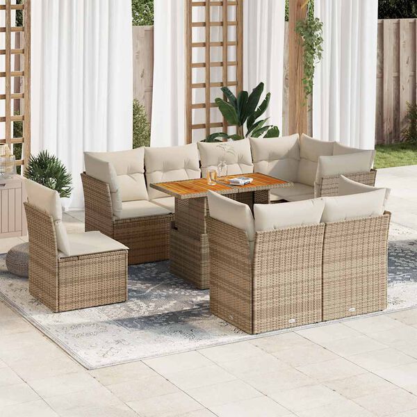vidaXL Set de sof&aacute;s de jard&iacute;n con cojines 9 pzas rat&aacute;n sint&eacute;tico beige